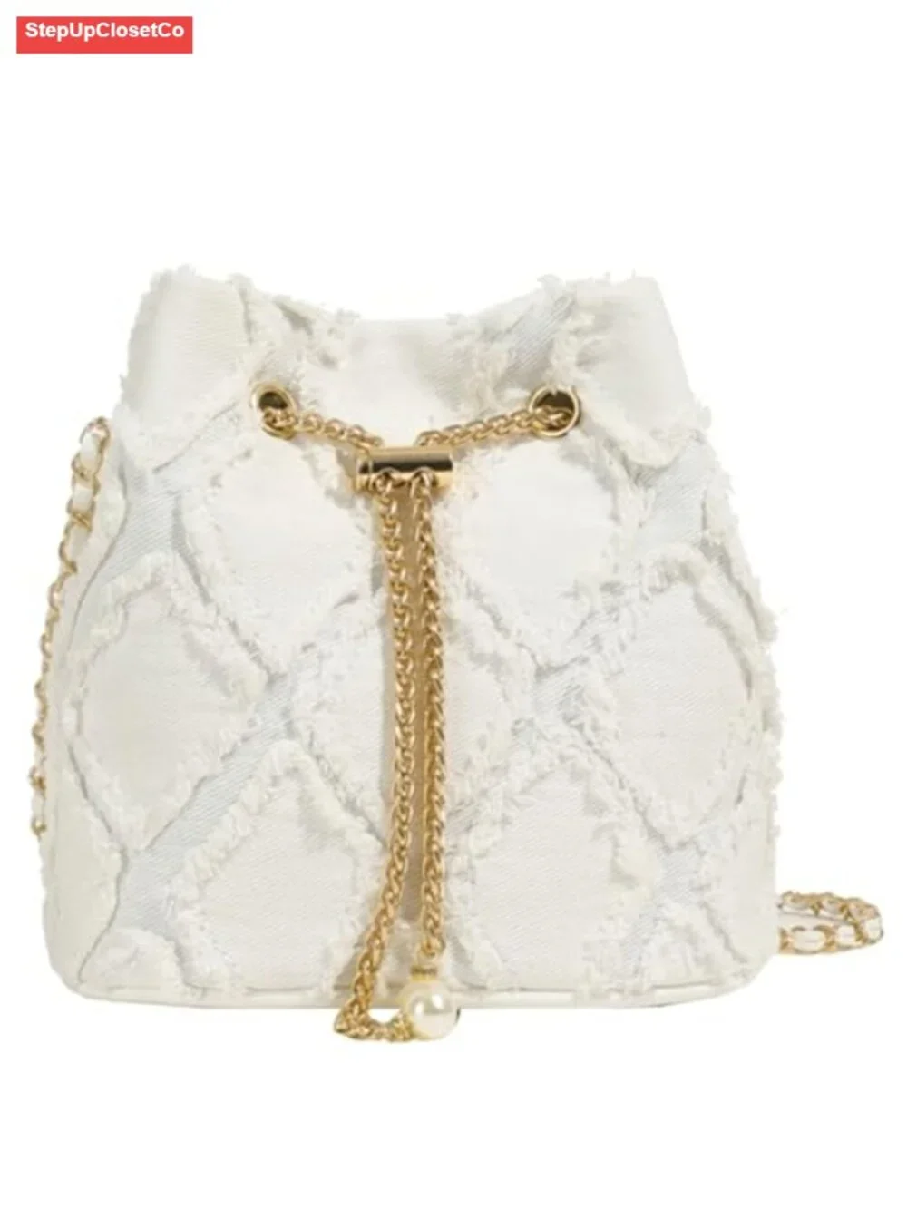 Denim Bucket Bag Quilted Drawstring Crossbody Hobo Handbag